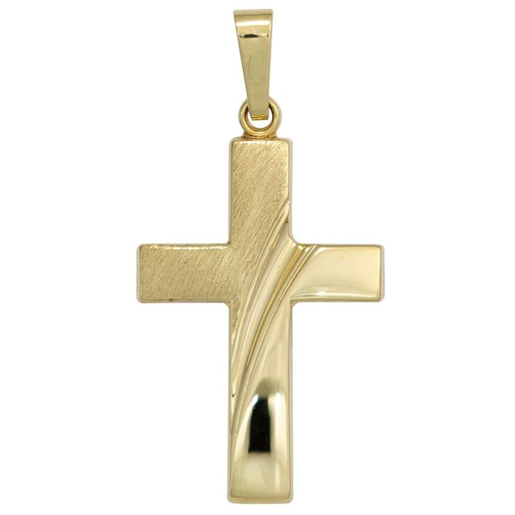 Anhänger Kreuz mit Streifen 585 Gelbgold teilmatt