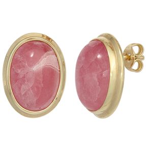 Ohrstecker Ohrschmuck mit Rhodochrosit oval rosé-pink 585 Gold Gelbgold Damen