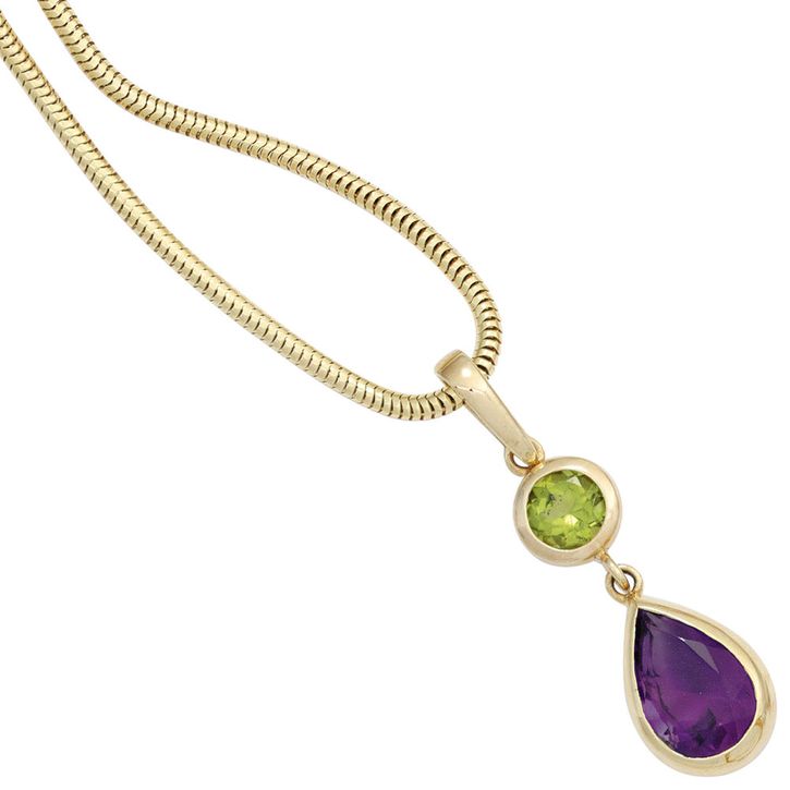 Anhänger Peridot Amethyst Tropfen 585 Gelbgold