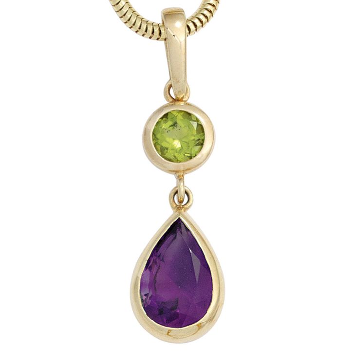 Anhänger Peridot Amethyst Tropfen 585 Gelbgold