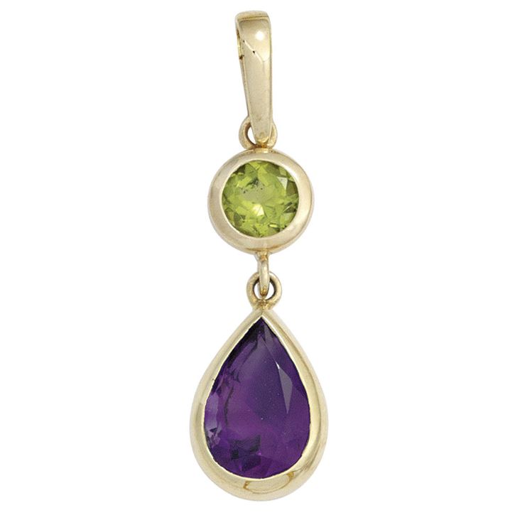 Anhänger Peridot Amethyst Tropfen 585 Gelbgold