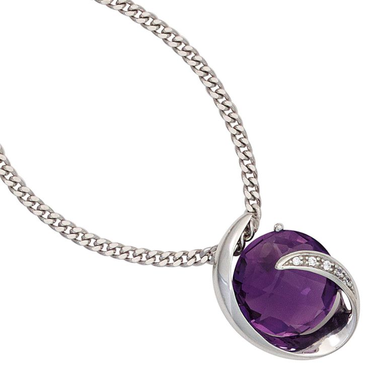 Anhänger Amethyst lila und 5 Brillanten 585 Weißgold