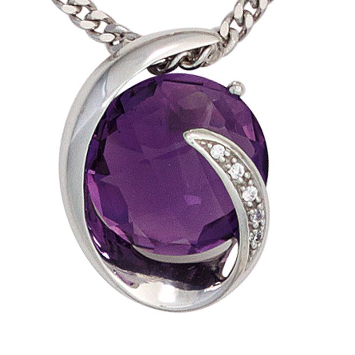 Anhänger Amethyst lila und 5 Brillanten 585 Weißgold