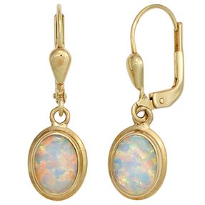 Ohrringe Ohrhänger Boutons mit Opal oval 333 Gold Gelbgold Ohrschmuck Damen