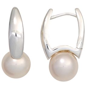 Ohrringe Creolen mit Süßwasser-Perlen rosé 925 Silber glänzend Damen