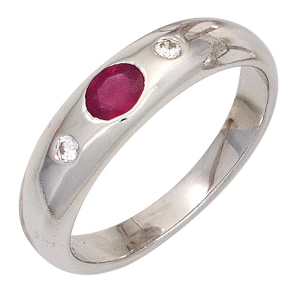 Ring Rubin rot oval Zirkonia weiß 925 Silber