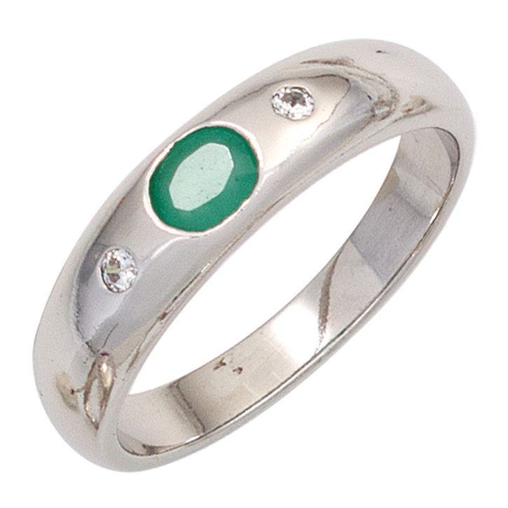 Ring Smaragd oval Zirkonia weiß 925 Silber
