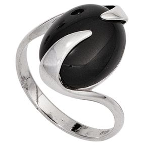 Ring Damenring aus 925 Silber Edelstein Onyx oval glatt glänzend Damen