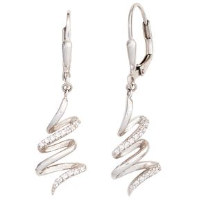 Boutons Ohrhänger Ohrringe Schlangen mit Zirkonia weiß 925 Silber Damen