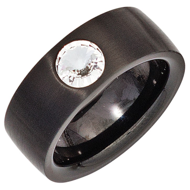 Ring schwarz mit Swarovski-Element weiß