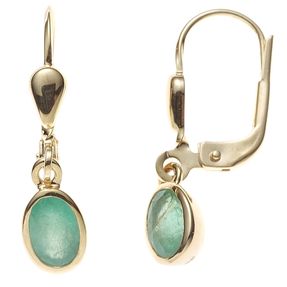 Boutons Ohrhänger Ohrringe aus 585 Gold Gelbgold Smaragd oval Damen