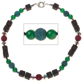 Kette Halskette Collier Multicolor mit Lava Achat Hämatin 48cm Damen