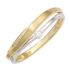 Ring Damenring mit Diamant Brillant teilmatt 585 Gold Gelbgold Weißgold bicolor