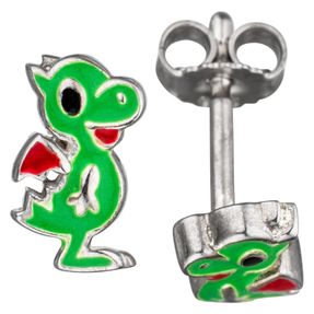 Paar Ohrstecker Stecker grüner Baby Drachen 925 Silber Ohrschmuck Kinder