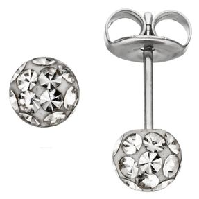 Paar Ohrstecker Stecker Kugel 4,1mm mit Swarovski-Elements weiß Edelstahl Damen