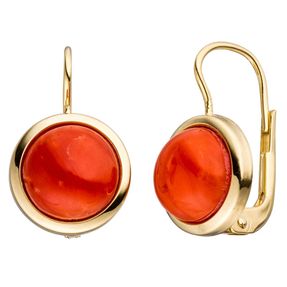 Ohrringe Boutons Ohrhänger mit Korallen rot Halbkugel 333 Gold Gelbgold Damen