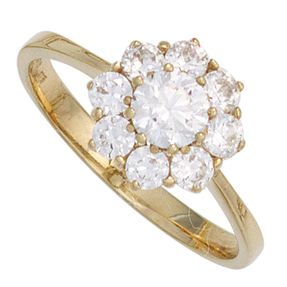 Ring Damenring weiße Zirkonia in Form einer Blume 375 Gold Gelbgold