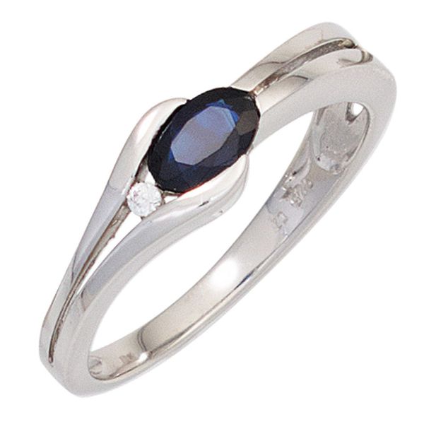 Ring mit Saphir blau Brillant 333 Weißgold