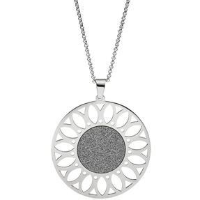 Kette Collier mit Anhänger in Form einer Sonnenblume rund Edelstahl 80cm