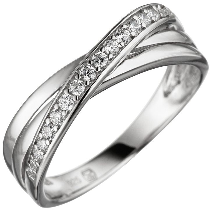 Ring mit Zirkonia weiß 925 Silber überkreuzt