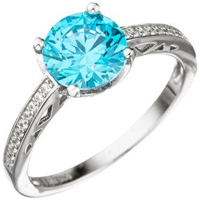 Ring Damenring mit Zirkonia türkis blau hellblau facettiert 925 Silber Fingerring