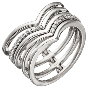 Breiter Ring Damenring "Herzen" 5-reihig mit Zirkonia 925 Silber Fingerschmuck