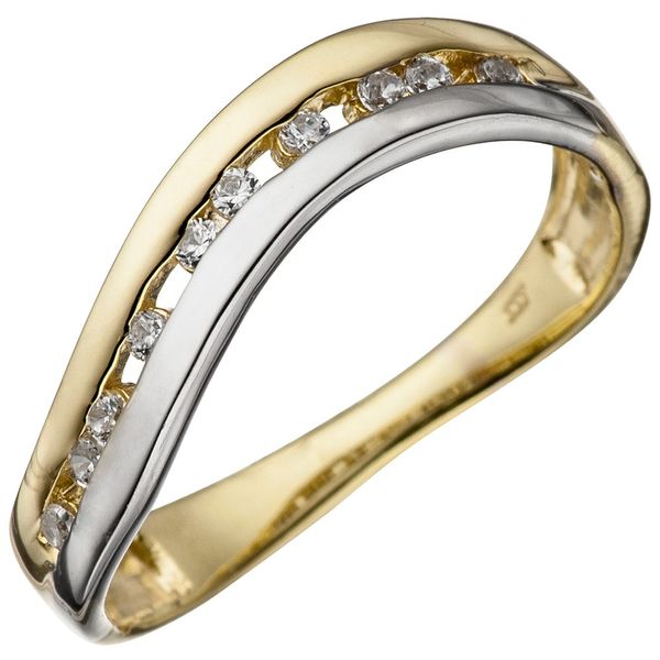 Damenring mit Zirkonia 333 Gold bicolor