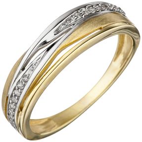 Ring Damenring mit Zirkonia 333 Gold Gelbgold bicolor mattiert Fingerring