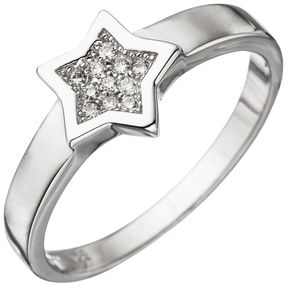 Ring Damenring Stern in der Mitte mit Zirkonia 925 Silber Silberring Fingerring
