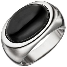 Breiter Ring Damenring mit Onyx oval schwarz 925 Silber Onyxring Fingerring