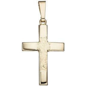 Anhänger Kreuz 26,6mmx16,4mm aus 585 Gold Gelbgold teilgehämmert Goldkreuz