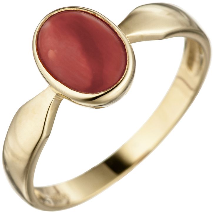 Ring mit Koralle rot oval 333 Gelbgold