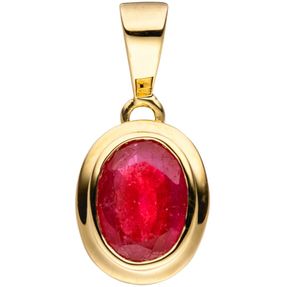 Anhänger mit Rubin rot oval 585 Gold Gelbgold Goldanhänger Rubinanhänger