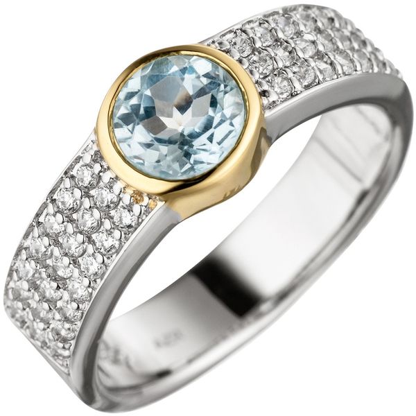 Ring Blautopas und Zirkonia 925 Silber