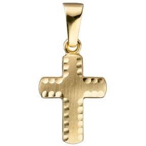 Anhänger Kreuz am Rand diamantiert 14,1x9mm 585 Gelbgold matt Kreuzanhänger