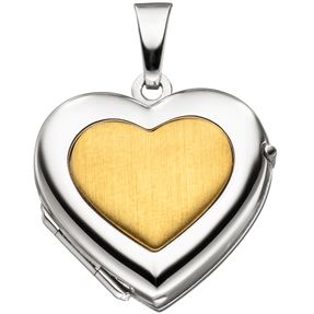 Medaillon für 2 Fotos Anhänger zum Öffnen Herz 333 Gold Gelbgold & Weißgold