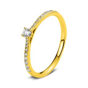 Ring aus 585 Gold Gelbgold mit 19 Diamanten Brillanten 0,22 Ct. 4er-Krappe