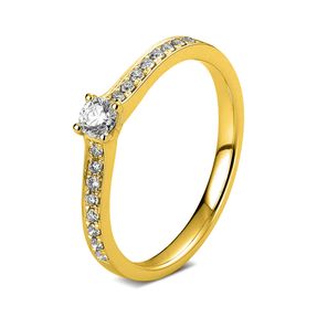 Ring aus 585 Gold Gelbgold mit 17 Diamanten Brillanten 0,29 Ct. 4er-Krappe