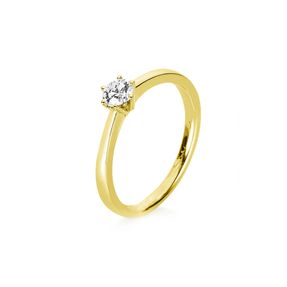 Solitär Ring Damenring 585 Gold Gelbgold mit Diamant Brillant 0,05 Ct 6er-Krappe