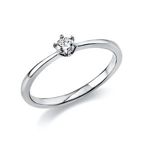 Solitär Ring Damenring 950 Platin Diamant Brillant 0,15 Ct 6er-Krappe B: 2,1mm