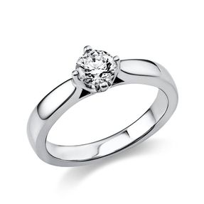 Solitär Ring Damenring 950 Platin Diamant Brillant 0,40 Ct. 4er-Krappe B: 2,6mm