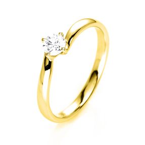 Solitär Ring Damenring 585 Gold Gelbgold mit Diamant Brillant 0,25 Ct 4er-Krappe