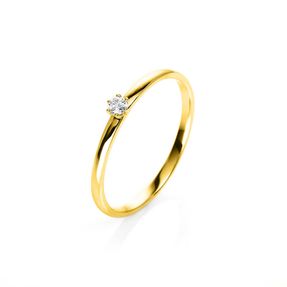 Solitär Ring Damenring 585 Gold Gelbgold mit Diamant Brillant 0,05 Ct 6er-Krappe