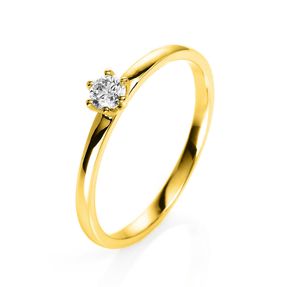 Solitär Ring 585 Gold Gelbgold Brillant 0,15 Ct H: 10,5mm, B: 10,6mm, S: 2,8mm