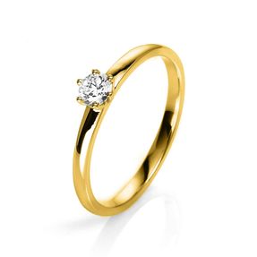 Solitär Ring 585 Gold Gelbgold Diamant Brillant 0,20 Ct. 6er-Krappe B: 1,7mm