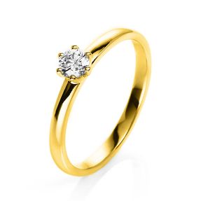 Solitär Ring 585 Gold Gelbgold Diamant Brillant 0,25 Ct 6er-Krappe B: 1,7mm