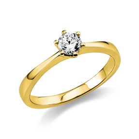 Solitär Ring Damenring 585 Gold Gelbgold Diamant Brillant 0,30 Ct. 6er-Krappe