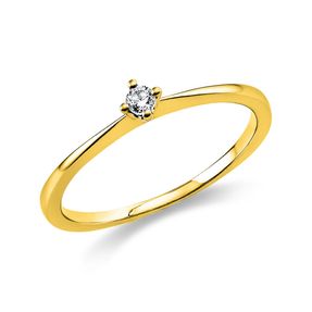 Solitär Ring Damenring 585 Gold Gelbgold mit Diamant Brillant 0,05 Ct 4er-Krappe