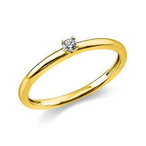 Solitär Ring Damenring 585 Gold Gelbgold mit Diamant Brillant 0,05 Ct 4er-Krappe