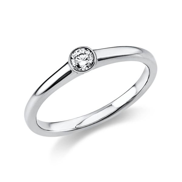 Solitär Ring aus 750 Weißgold mit Brillant 0.15 Ct Zarge